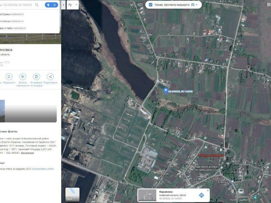 Марьяновка, два участокапо 20 сот рядом с озером , 42 км от Киев